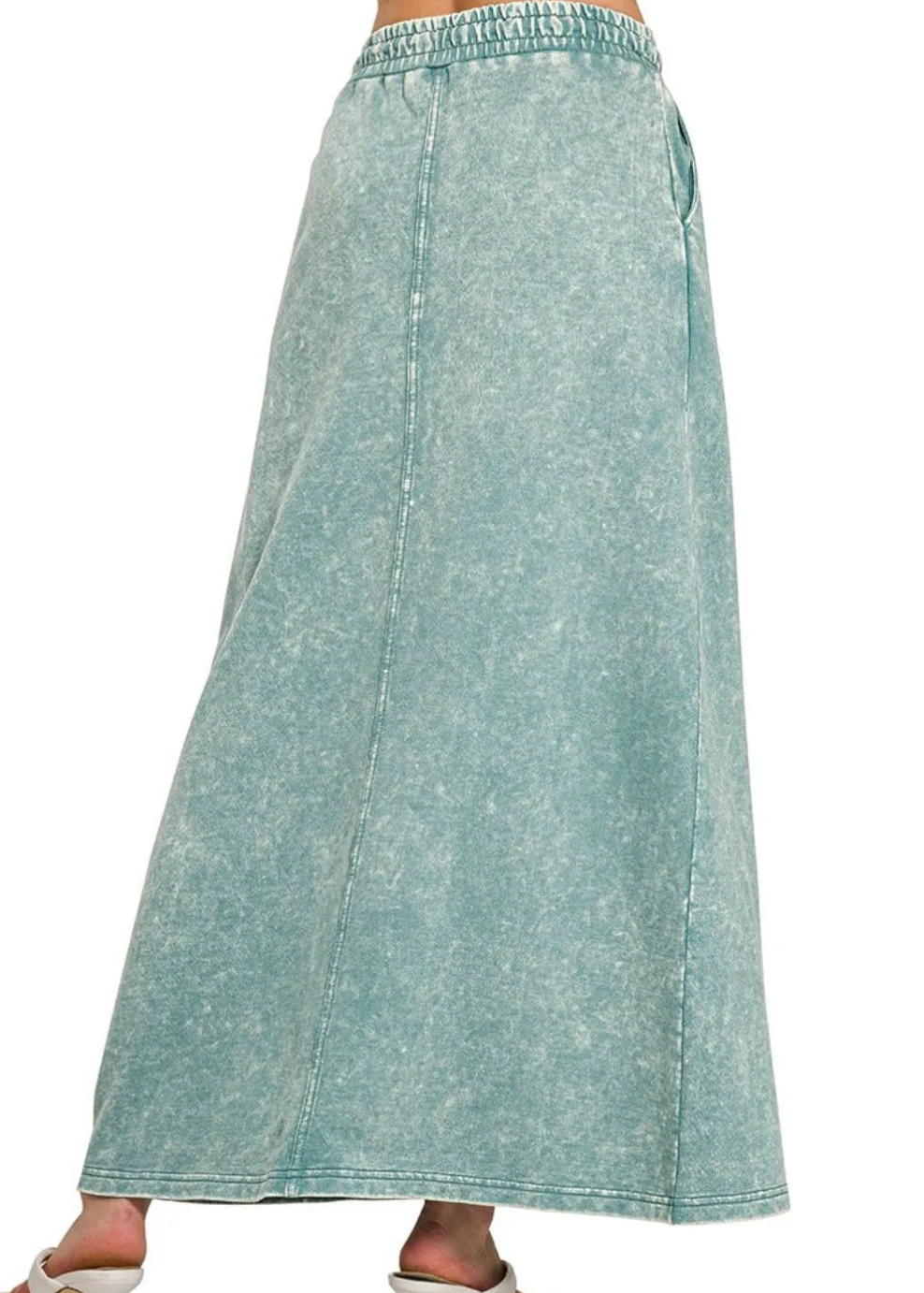Zenana French Terry Acid Washed Front Slit Long Skirts